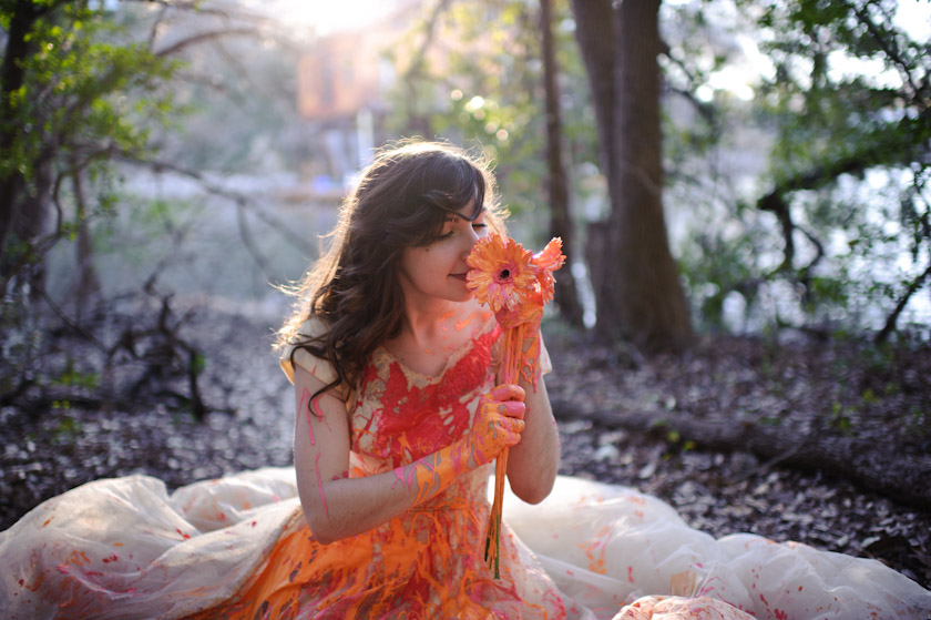 bride smelling the flowers