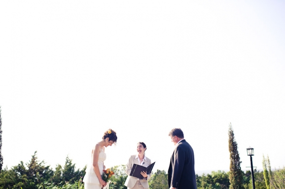 the officiant bride and groom