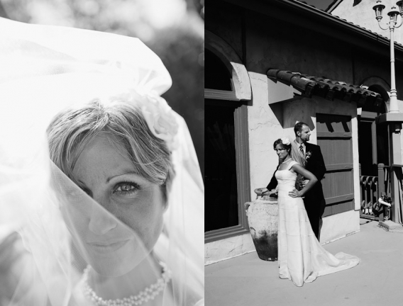 bride and groom in black and white