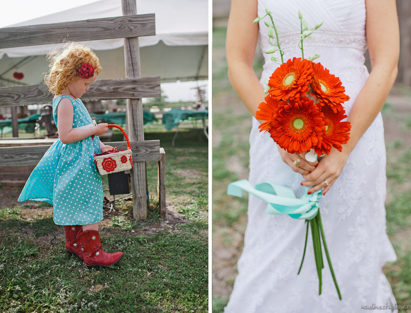 red bouquet and flower girl