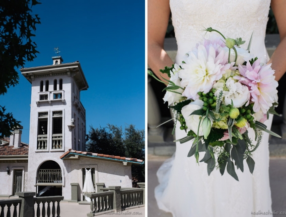 provonias wedding dress and boquet