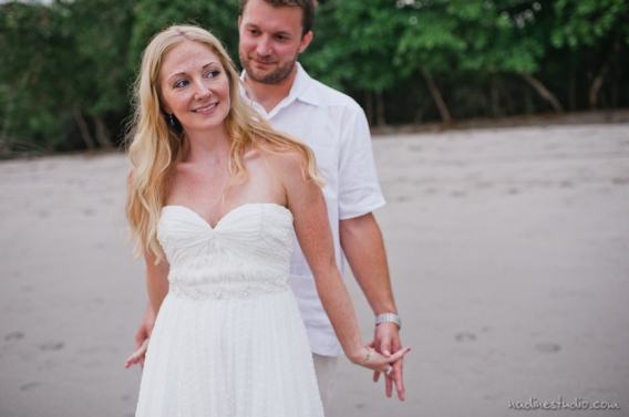 bride and groom on the beach