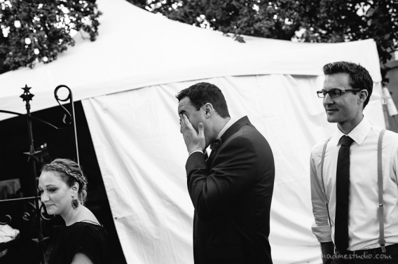 nervous groom at wedding ceremony