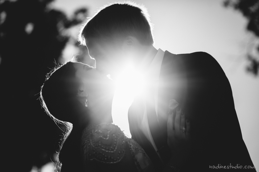 bride and groom in black and white