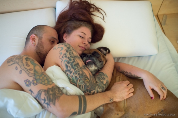 tattoos and cuddling in bed