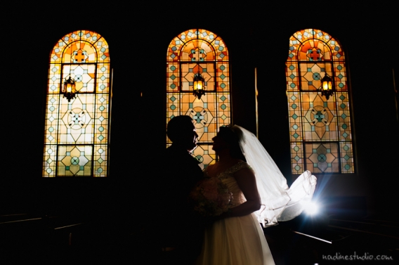 central christian church wedding sillouette window