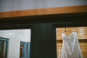 wedding dress hanging