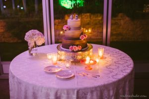 purple lit wedding cake