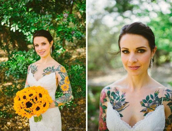 tattooed bride with dandelion