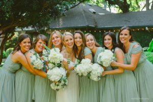sea foam pastel green bridesmaid dresses with white florals
