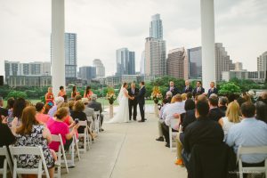 ceremony with austin skyline