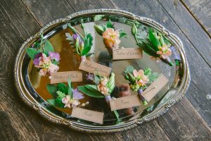 gorgeous florals bouttonaire son a tin tray