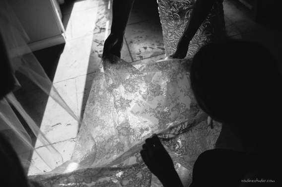 sunny black and white sillouette of dress bustling