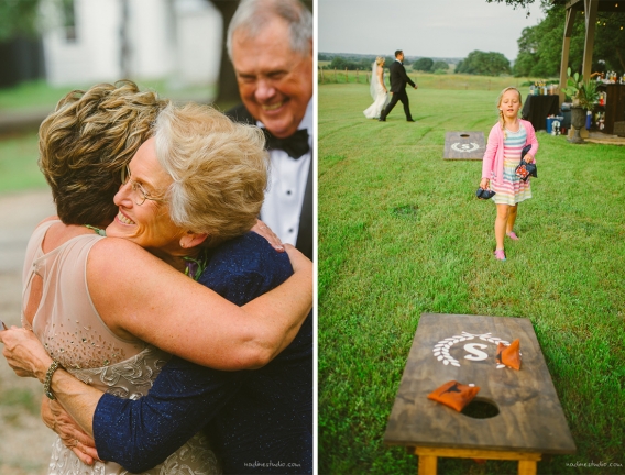 cornhole and hugging mothers of brides