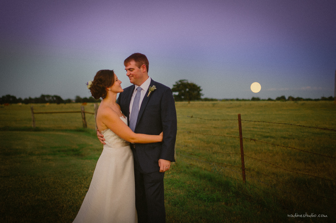 bride and groom portrait and mooon