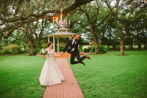 bride and groom having fun